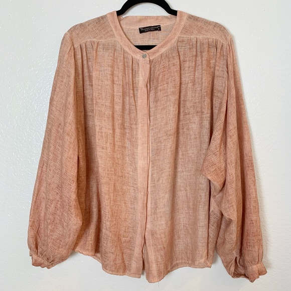 Francesca Bettini Tops - Francesca Bettini Linen Blend Button Up Shirt Womens Medium Italy Peachy Pink
